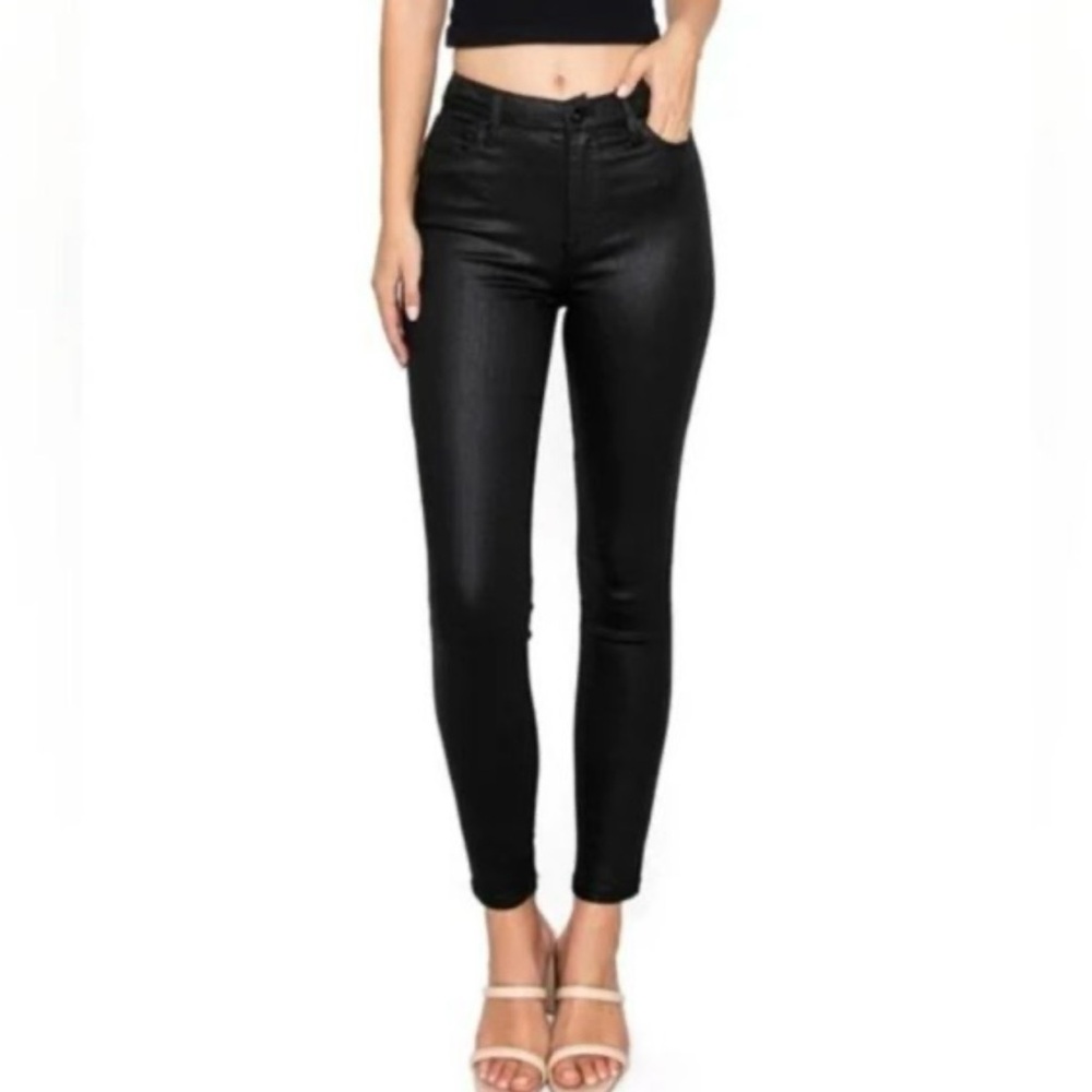 Kendall & Kylie Kontour High Rise Black Coated Denim Shimmers Stretch Slim 9 29